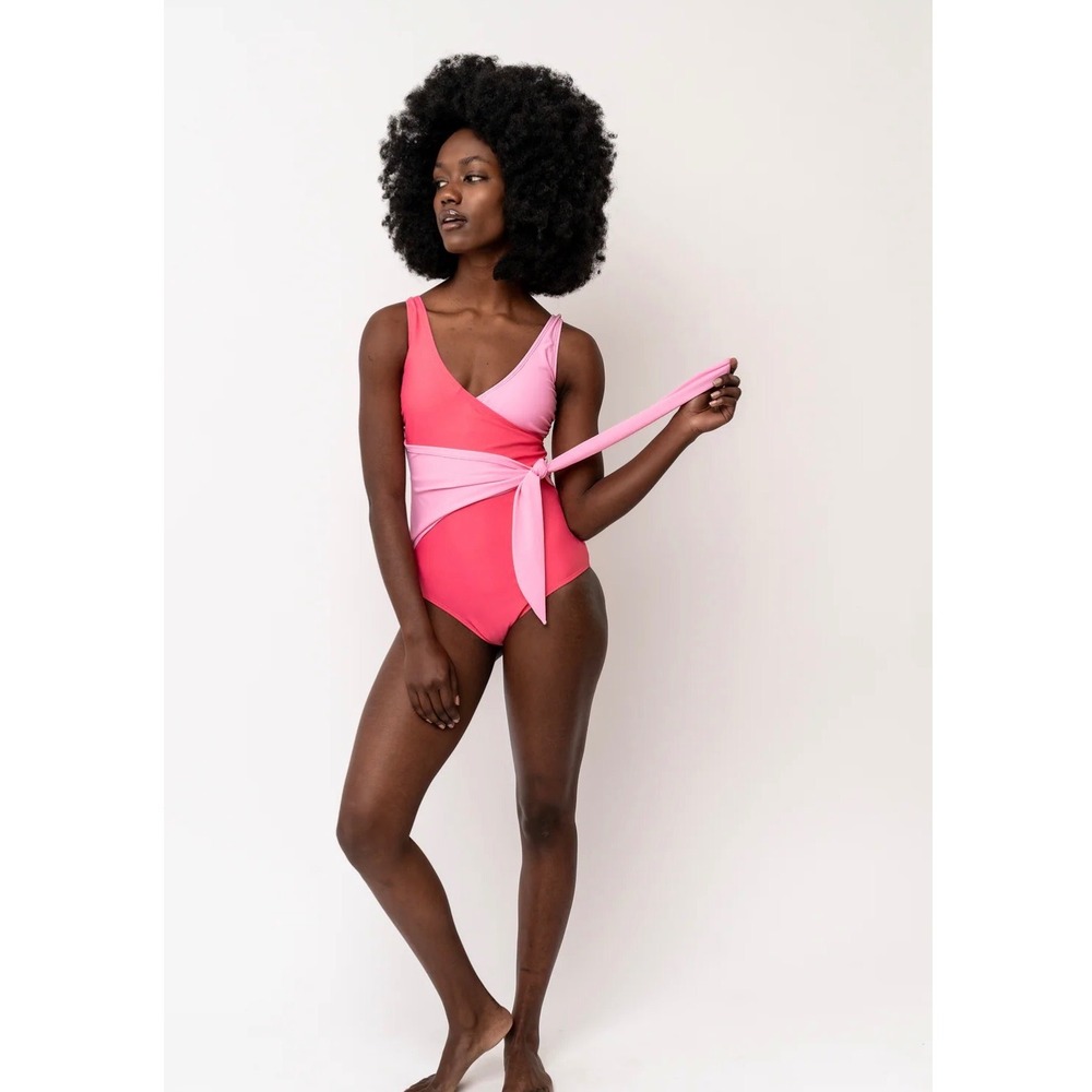 Coral Reef Swim Pink Colorblock Wrap One Piece Swimsuit XL 14/16 Resortwear